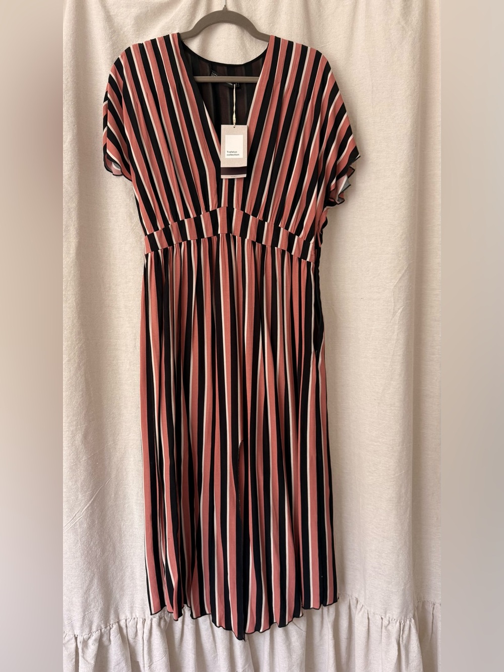 Zara Striped Midi Dress in Black and Dusty Pink